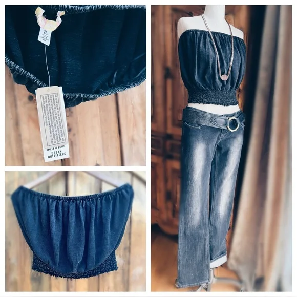 Urban Outfitters Smocked Acid Wash Tube Top Charcoal NWT - Picture 8 of 8
